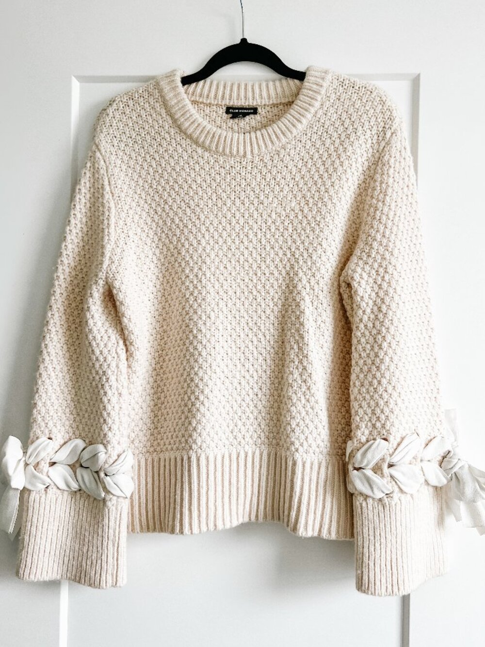 Club Monaco Cream Wool Alpaca Bow Sleeve Sweater Large